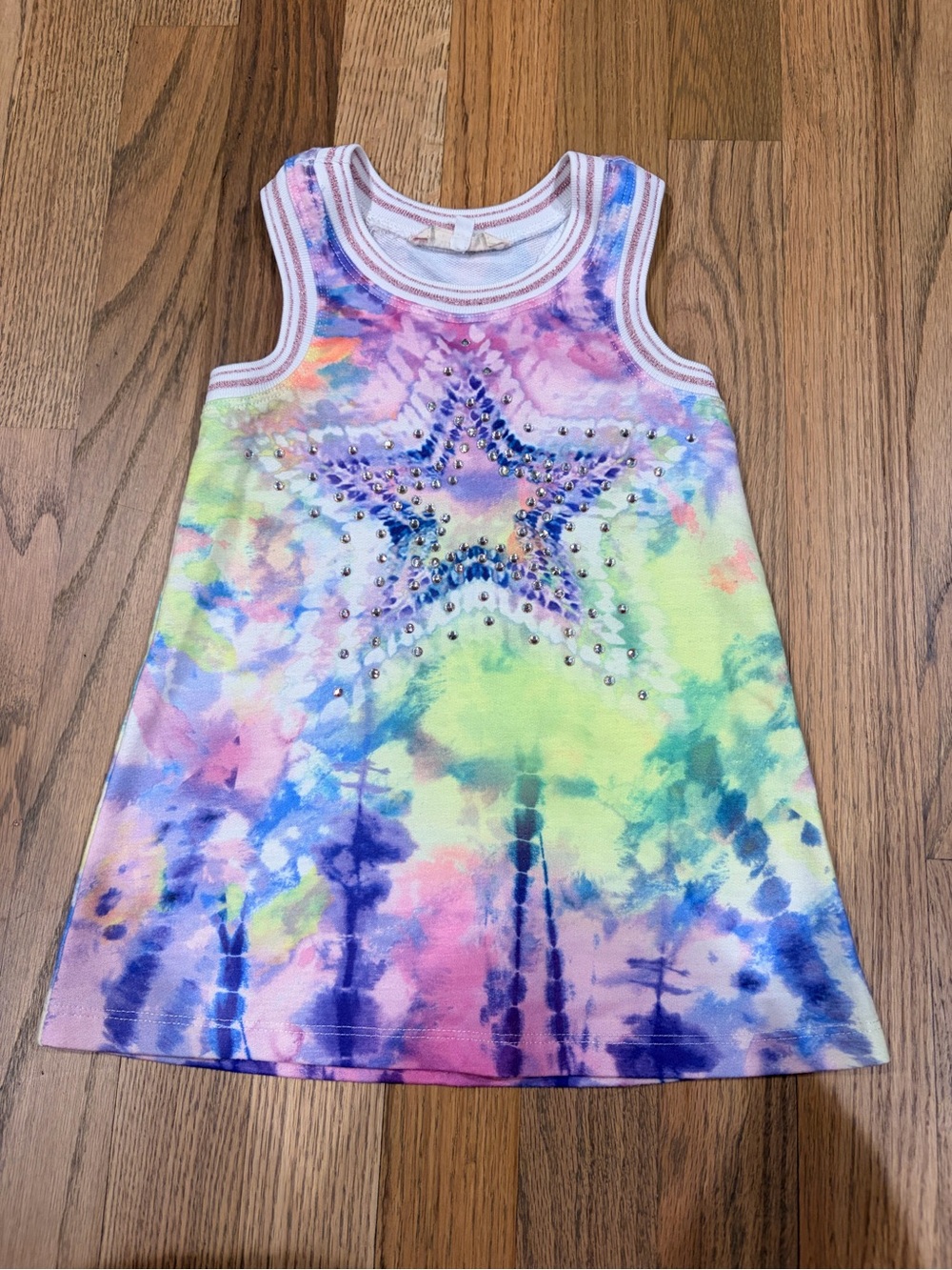 Baby Sara toddler girl tie dye star racerback dress with rhinestones